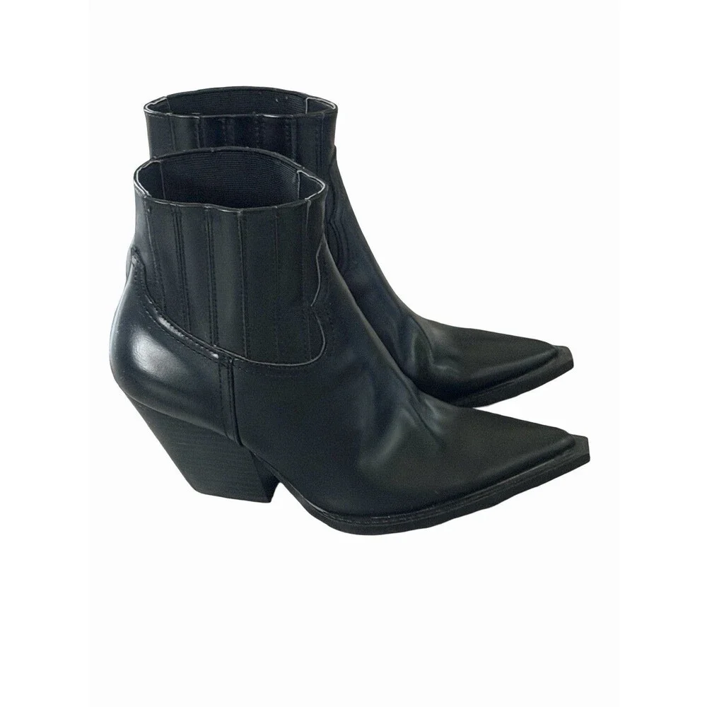 Zara Black Pointed Toe Western Ankle Boots Size 37